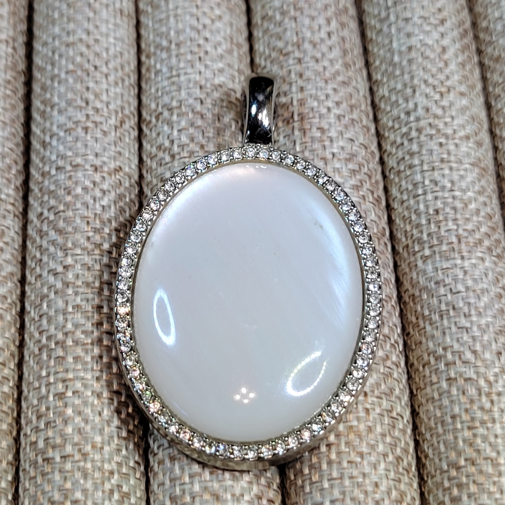 Premier Designs Reversible Mother of Pearl Pendant Enhancer w/ Pave Rhinestones